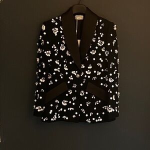 Black Jacket with White Floral Accents